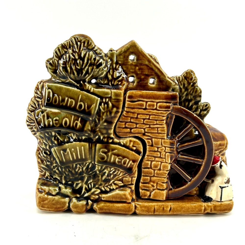 McCoy USA Pottery Down By The Old Mill Stream Water Wheel Planter Brown Vintage